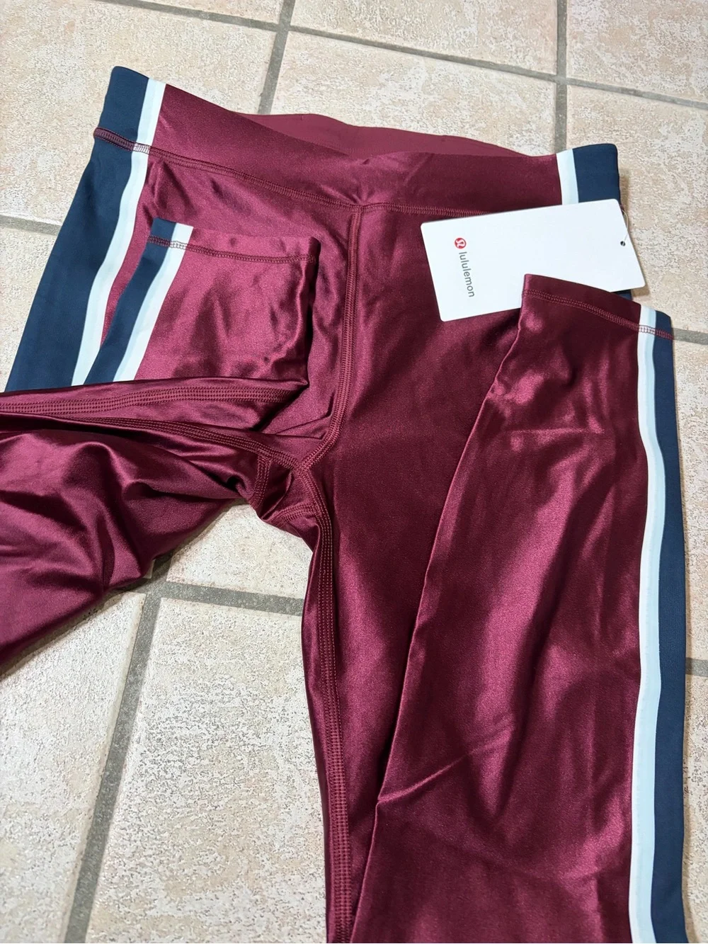 NWT Lululemon Satin Shine High-Rise Tight *25” *Stripe Burgundy Bay/Navy/Ivory 6